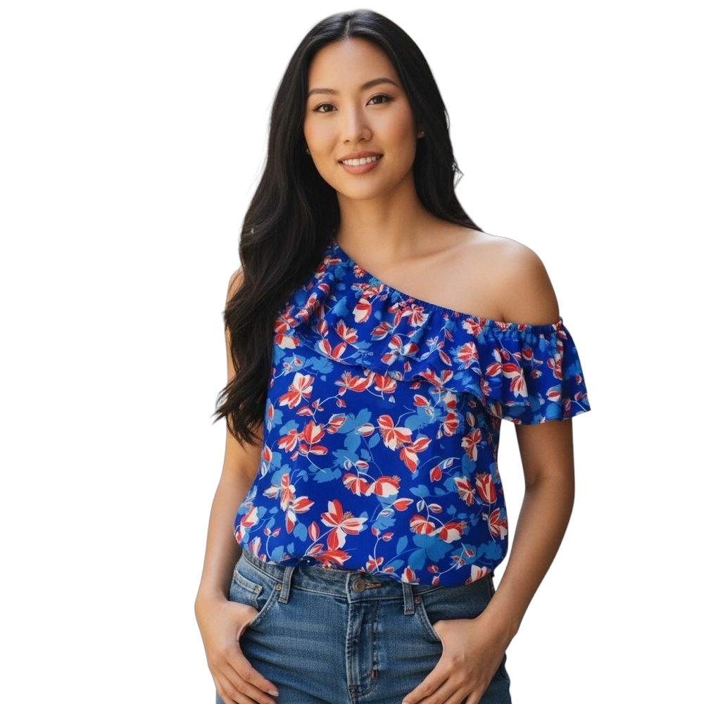 Rose and Olive Blue Floral One Shoulder